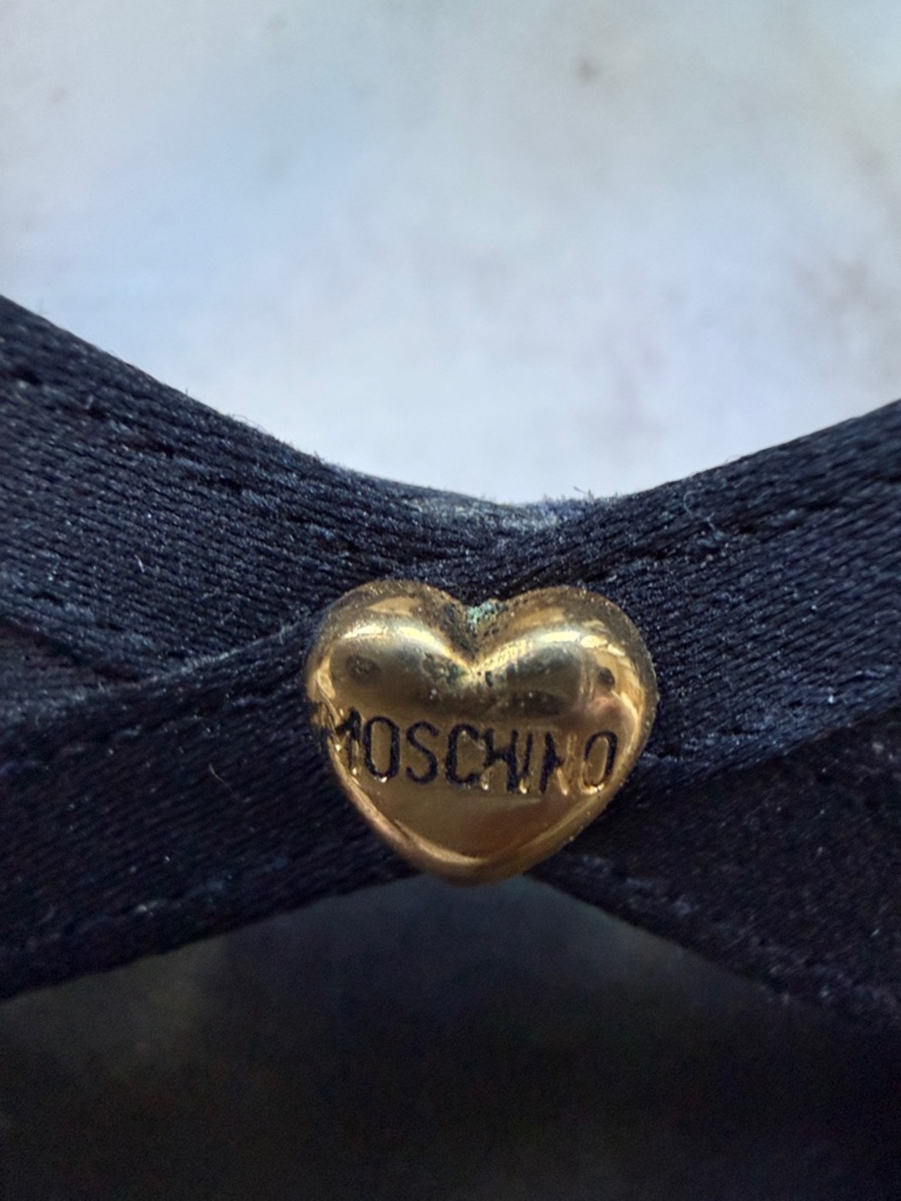 MOSCHINO VINTAGE Y2K Black Satin Sandal Heel Shoe Gold Heart Accent Eu 38 Sz 8 - Picture 8 of 10